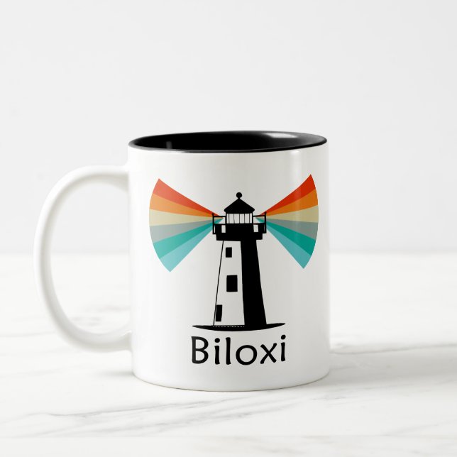 Biloxi Mississippi Lighthouse Rainbow Two-Tone Coffee Mug (Left)