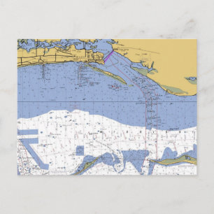 Biloxi, Mississippi Nautical Harbour Chart Postcard