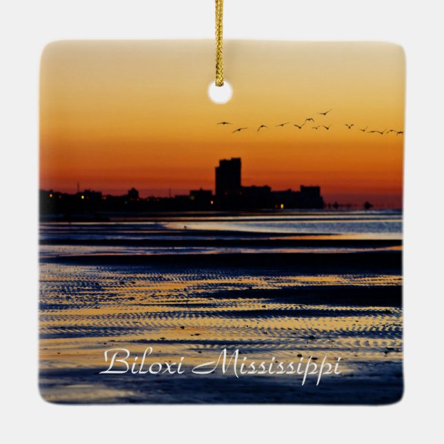 Biloxi Mississippi Sunrise Ceramic Tree Decoration (Back)