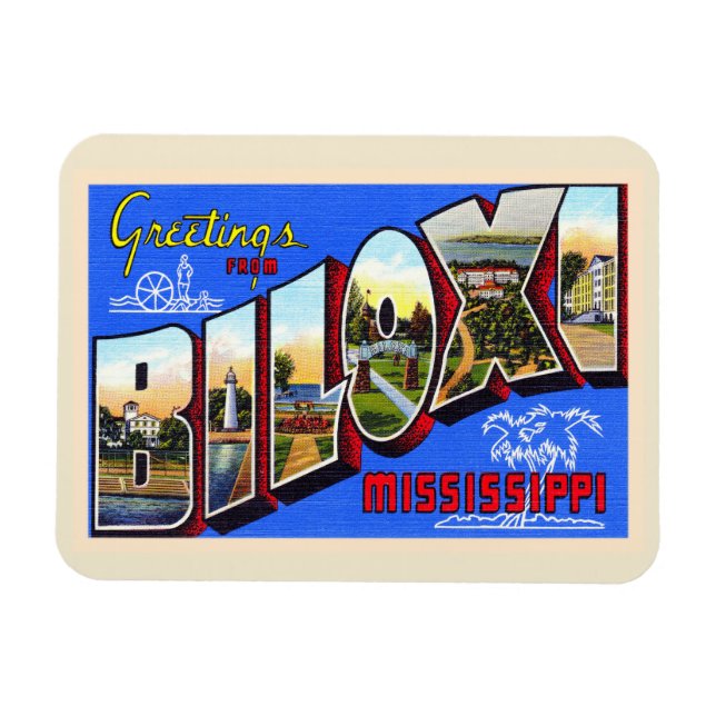 Biloxi Mississippi Vintage Large Letter Postcard Magnet (Horizontal)