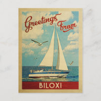 Biloxi Sailboat Vintage Travel Mississippi