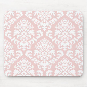 BILTMORE DAMASK in WHITE and BLUSH PINK Mouse Mat