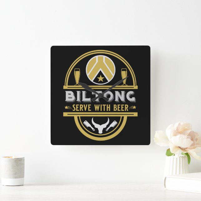 Biltong And Beer Square Wall Clock (Home)