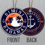 Bimini Bahamas anchor Family Vacation Travel Ceramic Tree Decoration<br><div class="desc">Bimini Bahamas Tropical Retro Sunset design. Indulge in the nostalgia of Bimini with our vintage souvenir, designed specifically for seaside vacationers. Reminiscent of a bygone era, this design encapsulates the tranquillity and beauty of the cove, serving as a delightful reminder of your beachside getaway. You can customise and modify this...</div>