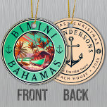 Bimini Bahamas anchor Fishing Travel Vintage boat Ceramic Tree Decoration<br><div class="desc">Bimini Bahamas Tropical Retro Sunset design. Indulge in the nostalgia of Bimini with our vintage souvenir, designed specifically for seaside vacationers. Reminiscent of a bygone era, this design encapsulates the tranquillity and beauty of the cove, serving as a delightful reminder of your beachside getaway. You can customise and modify this...</div>
