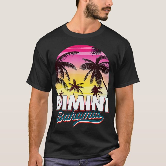 Bimini Bahamas Palm Tree Beach Summer Vacation Sun T-Shirt (Front)