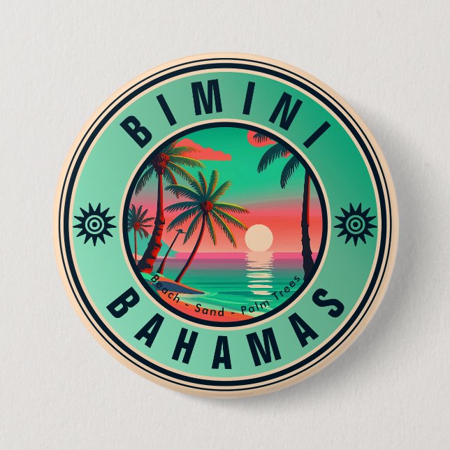 Bimini Bahamas Retro Sunset Travel Souvenir 1950s 7.5 Cm Round Badge (Front)
