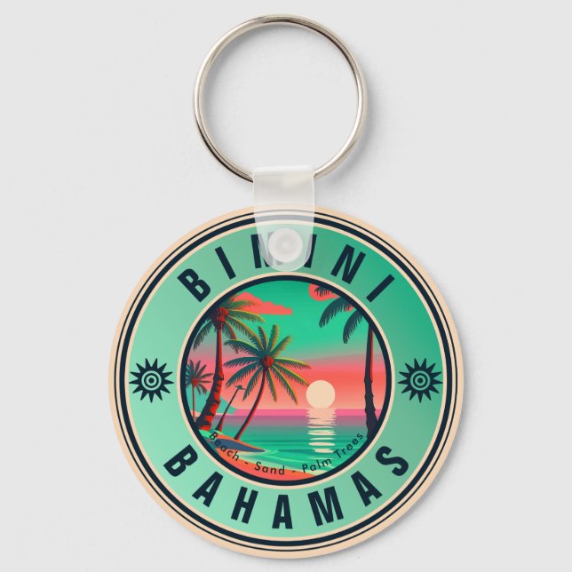 Bimini Bahamas Retro Sunset Travel Souvenir 1950s Key Ring (Front)