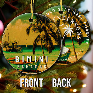 Bimini Bahamas Vintage Travel Souvenir Palm Trees Ceramic Tree Decoration