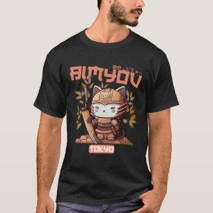 Bimyou Samurai Cat Graphic with Cherry Blossom Tre T-Shirt
