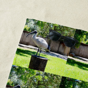 Bin Chicken (ibis) On A Tree Stump,  Beach Towel