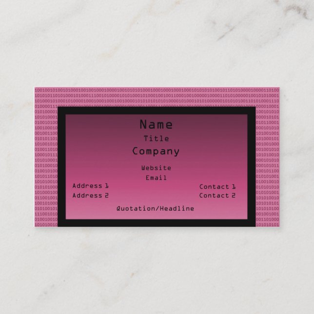 Binary Code Business Card, Pink Card (Front)