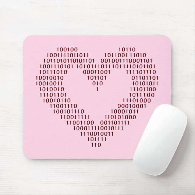 Binary Code Heart Mouse Mat (With Mouse)