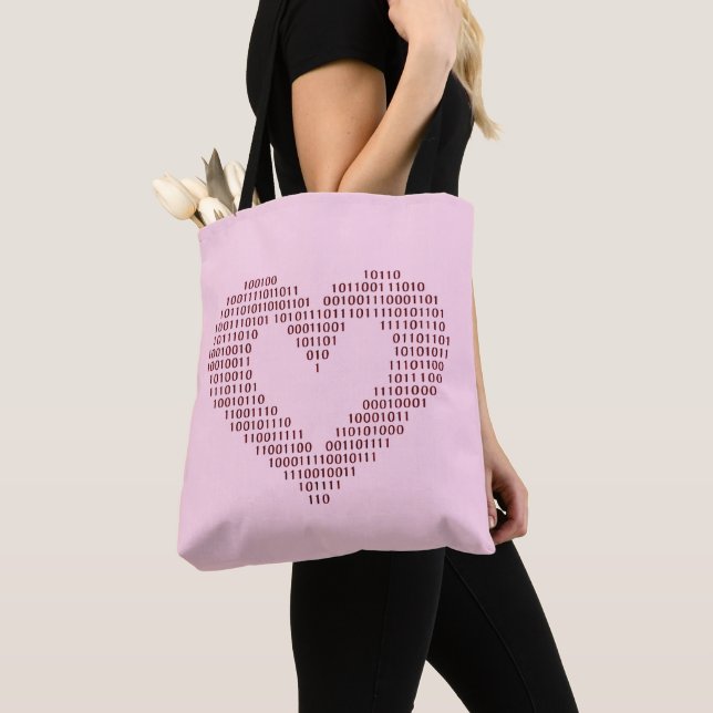 Binary Code Heart Tote Bag (Close Up)
