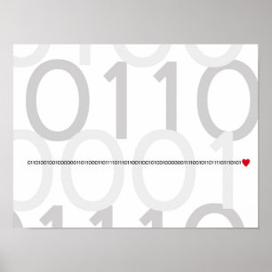 Binary code I love you poster Geek heart