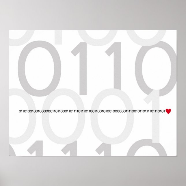 Binary code I love you poster Geek heart (Front)