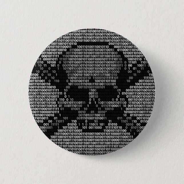 Binary Code Skull and Crossbones 6 Cm Round Badge (Front)
