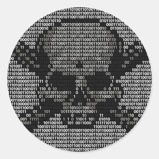 Binary Code Skull and Crossbones Classic Round Sticker (Front)