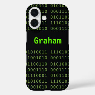 Binary Code with Screen Glow Name iPhone 16 Case