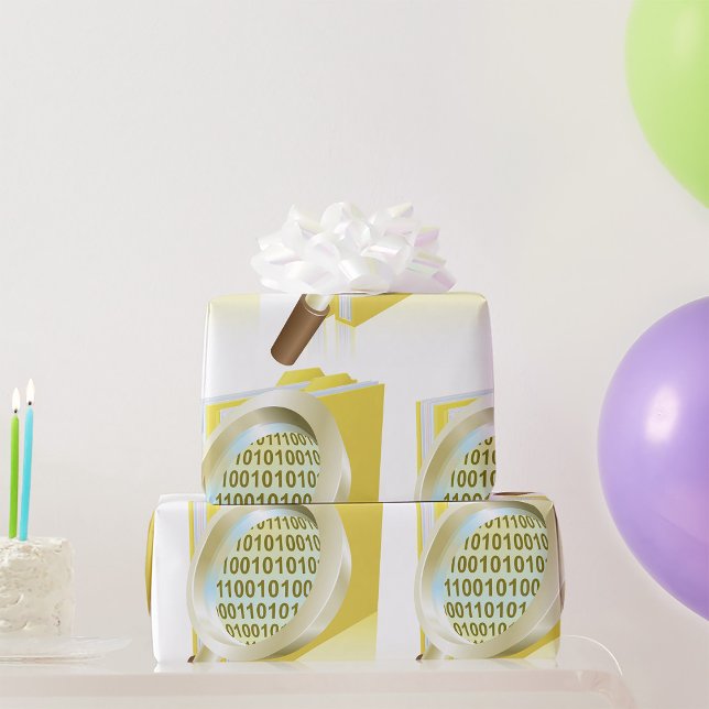 Binary Data Magnifying Glass Digital File Search  Wrapping Paper (Creator Uploaded)