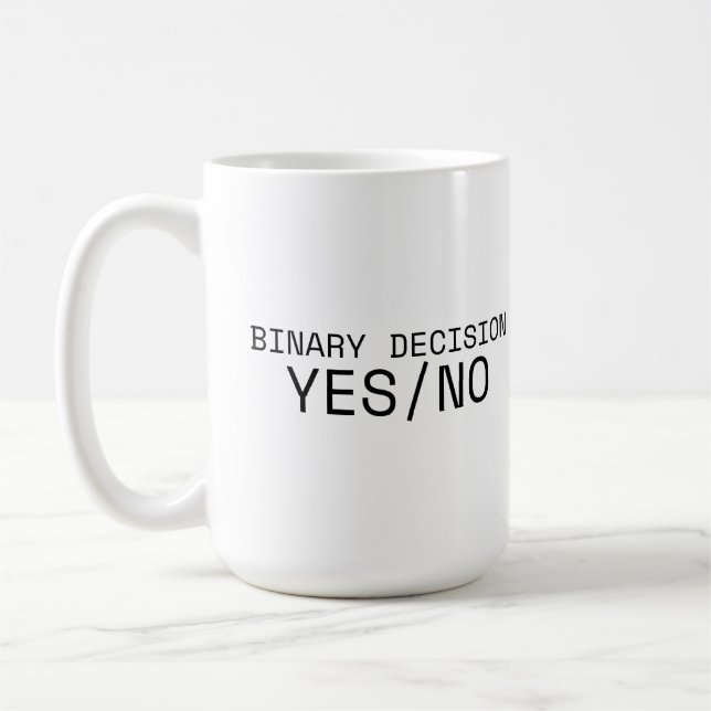 Binary Decision Yes No Minimalist Large Coffee Mug (Left)