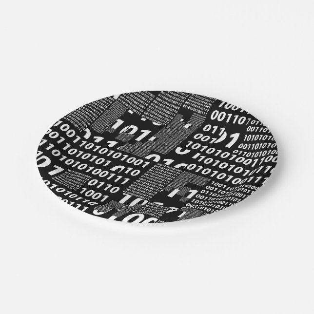 Binary in Black & White Paper Plate (Angled)
