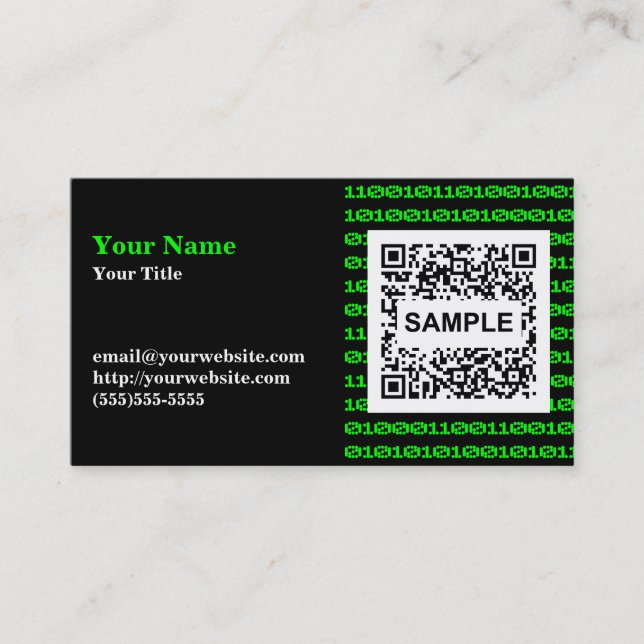 Binary QR Code Business Card - Monochrome Green (Front)