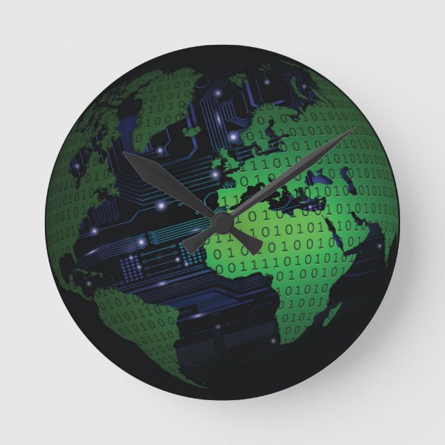 Binary World Earth Globe Wall Clock (Front)