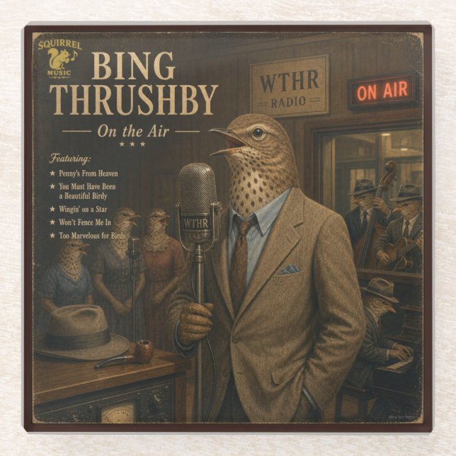 Bing Thrushby Album: a Parody Glass Coaster (Front)