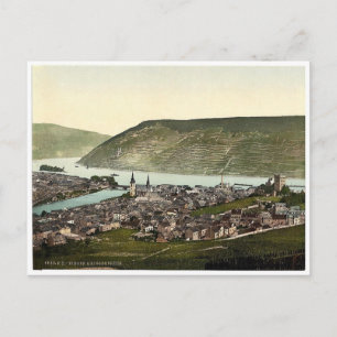 Bingen and the bridge, the Rhine, Germany rare Pho Postcard