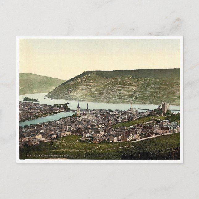 Bingen and the bridge, the Rhine, Germany rare Pho Postcard (Front)