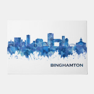 Binghamton New York Skyline Blue Doormat