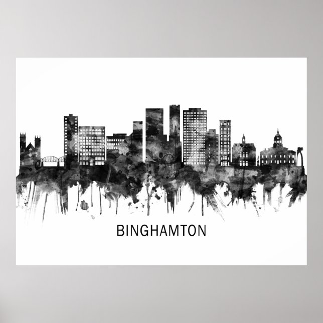 Binghamton New York Skyline BW Poster (Front)