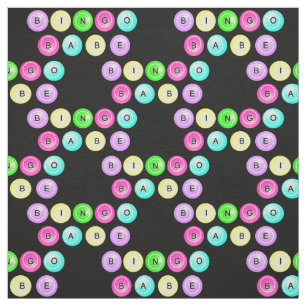 Bingo Babe Bingo Balls on Black Fabric