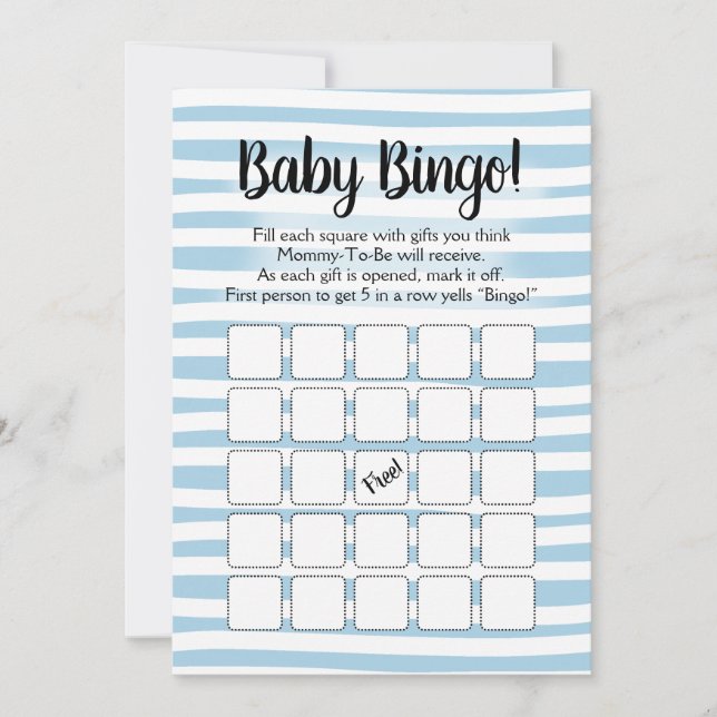 Bingo Baby Shower Game Blue White Invitation (Front)