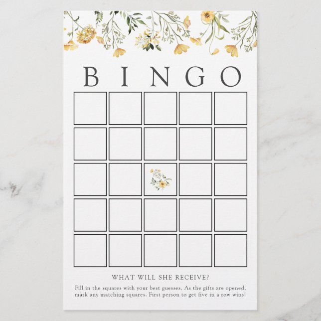 Bingo Baby Shower game card (Front)