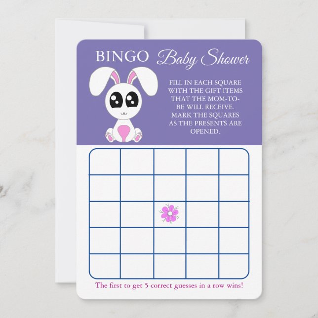 Bingo, Baby Shower Game Card Flyer, Rabbit (Front)