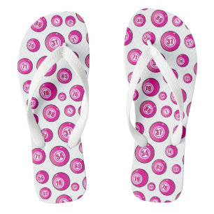 Bingo Balls Fun Pink and White Flip Flops