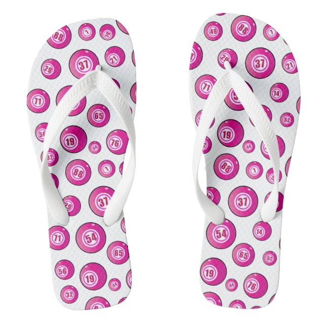 Bingo Balls Fun Pink and White Flip Flops (Footbed)
