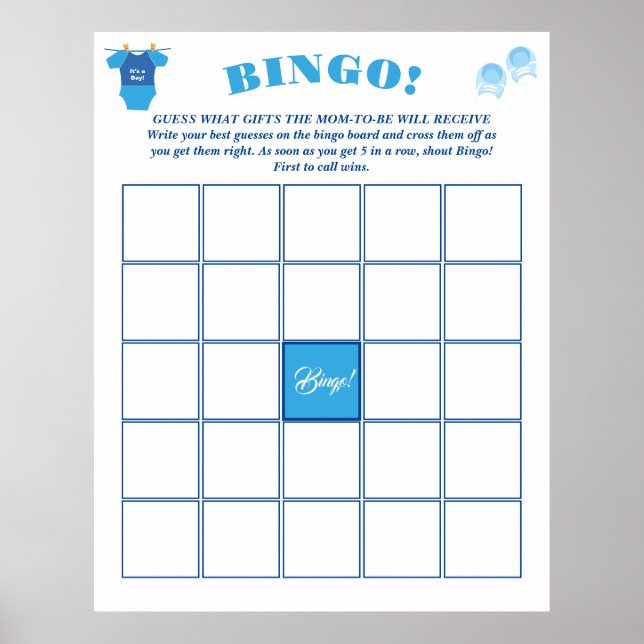 Bingo Boy Baby Shower Prediction and Advice.  Poster (Front)