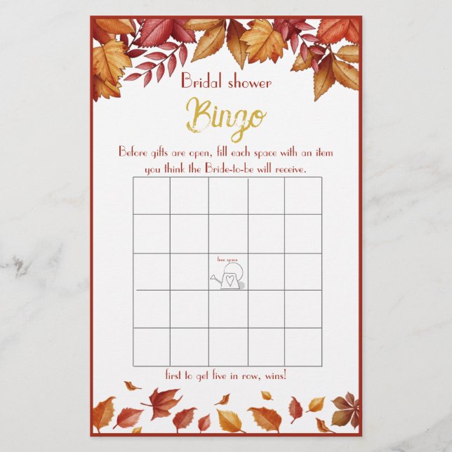 Bingo Bridal Shower Game Card Flyer (Front)