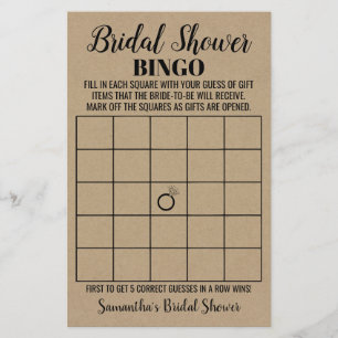Bingo Bridal Shower Rustic Wedding Game Card