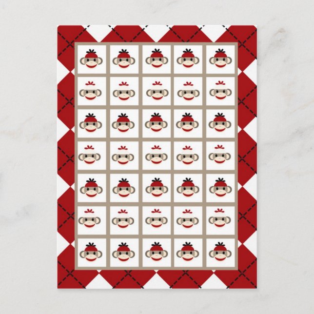 Bingo Card Markers Red Sock Monkey argyle (Front)