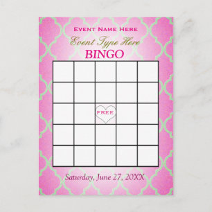 Bingo Card   Pink Quatrefoil