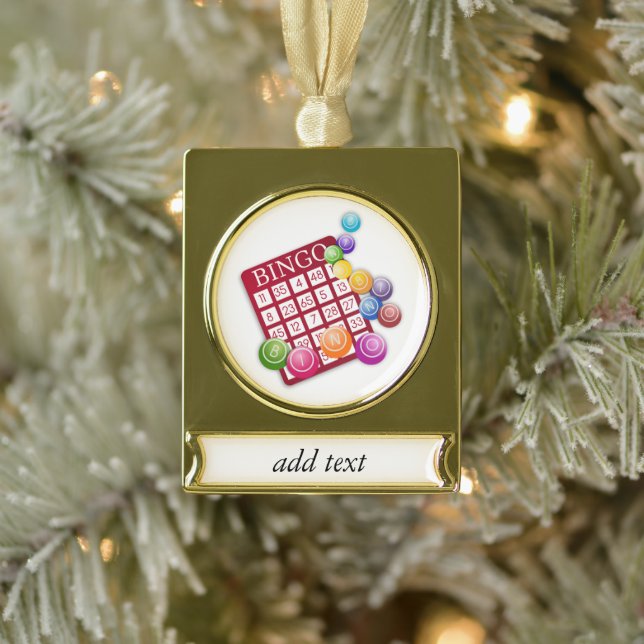 BINGO Card with BINGO Balls Gold Plated Banner Ornament (Tree)