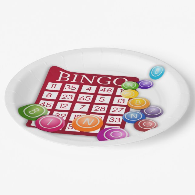 BINGO Card with BINGO Balls Paper Plate (Angled)