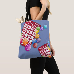 Bingo Cards And Markers Print Tote Bag Blue