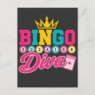 Bingo Diva Shirt Cute Lucky Queen Crown Bingo Postcard