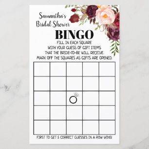 Bingo english spanish Bridal shower game marsala