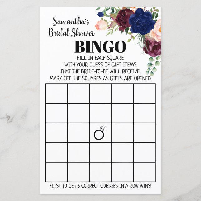 Bingo english spanish Bridal shower game navy (Front)